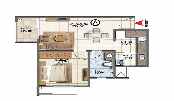 Featured Image of Prestige Southern Star 1 BHK Floor Plan