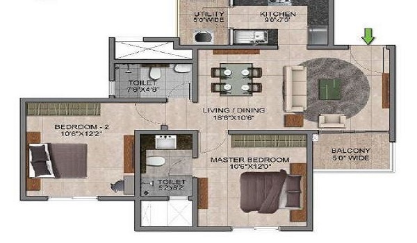 Featured Image of Prestige Southern Star 2 BHK Floor Plan